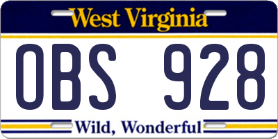 WV license plate OBS928