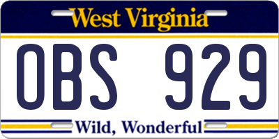 WV license plate OBS929