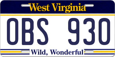 WV license plate OBS930