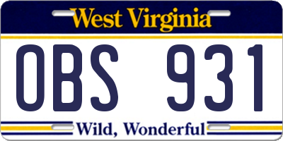 WV license plate OBS931