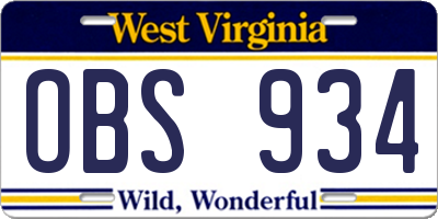 WV license plate OBS934