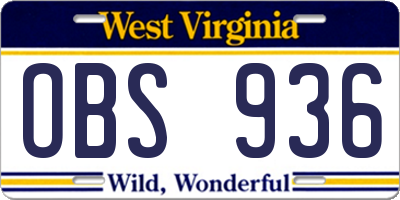 WV license plate OBS936