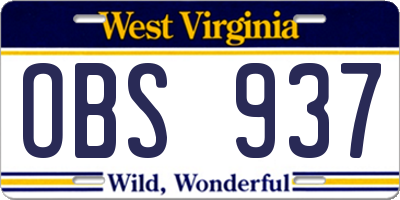 WV license plate OBS937