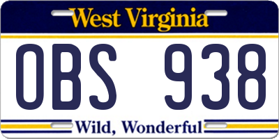 WV license plate OBS938