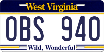 WV license plate OBS940