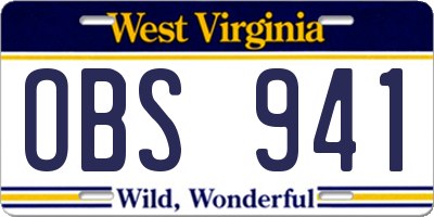 WV license plate OBS941