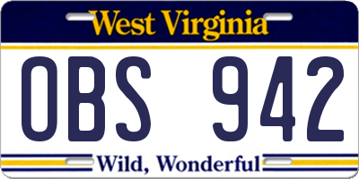 WV license plate OBS942