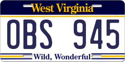 WV license plate OBS945