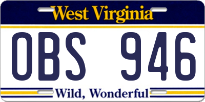WV license plate OBS946