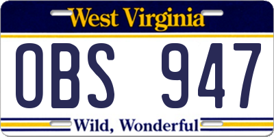 WV license plate OBS947