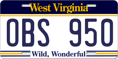 WV license plate OBS950