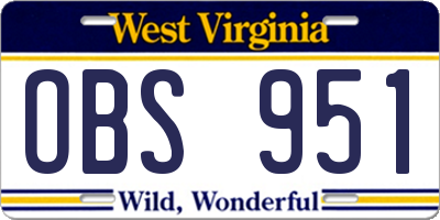 WV license plate OBS951