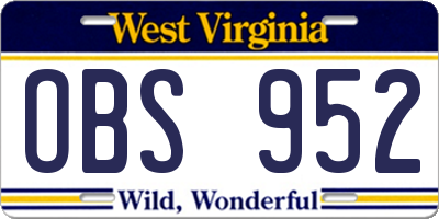 WV license plate OBS952