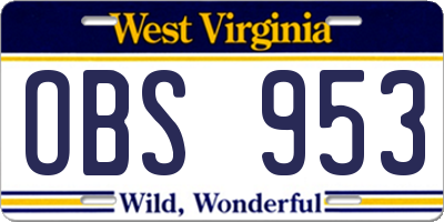 WV license plate OBS953