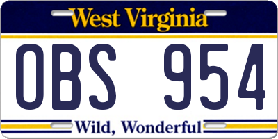 WV license plate OBS954