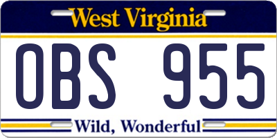 WV license plate OBS955