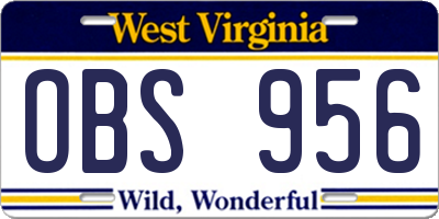 WV license plate OBS956