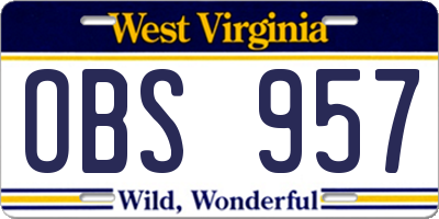 WV license plate OBS957