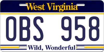 WV license plate OBS958