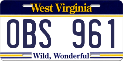 WV license plate OBS961