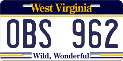 WV license plate OBS962