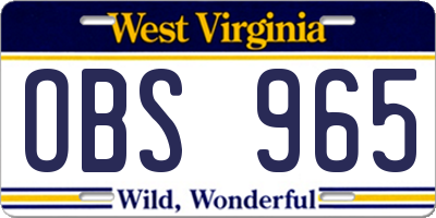WV license plate OBS965
