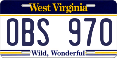 WV license plate OBS970