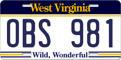 WV license plate OBS981