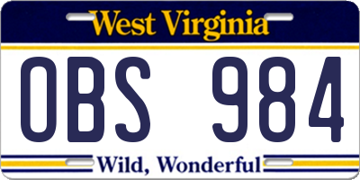 WV license plate OBS984