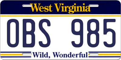 WV license plate OBS985