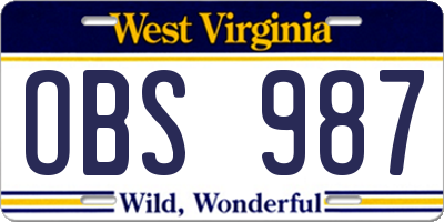 WV license plate OBS987
