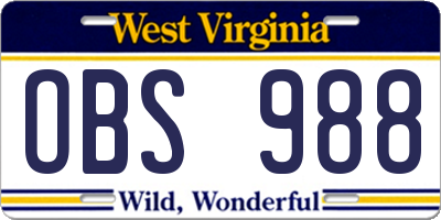 WV license plate OBS988