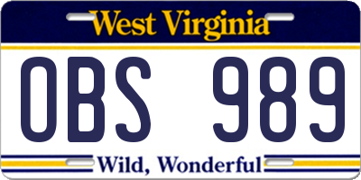 WV license plate OBS989