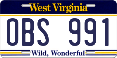 WV license plate OBS991