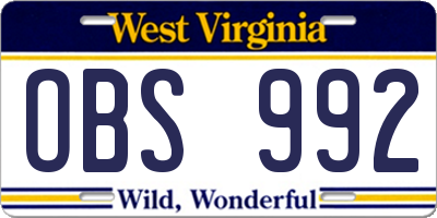 WV license plate OBS992