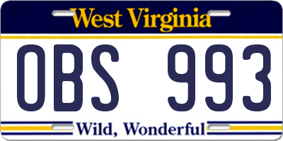 WV license plate OBS993