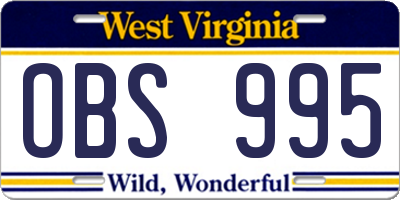 WV license plate OBS995