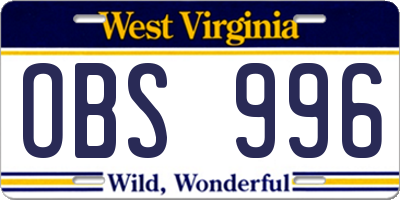 WV license plate OBS996