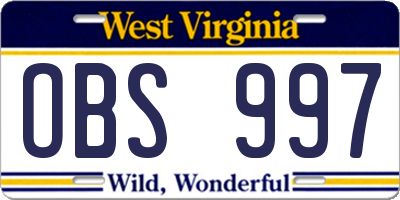 WV license plate OBS997