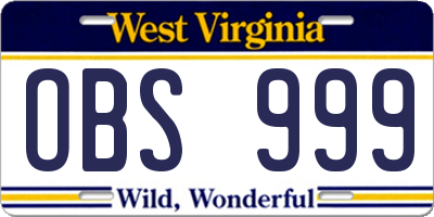 WV license plate OBS999