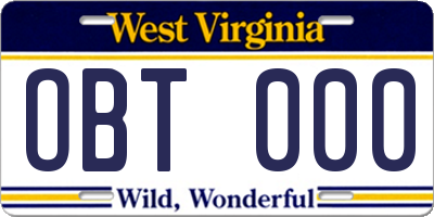 WV license plate OBT000