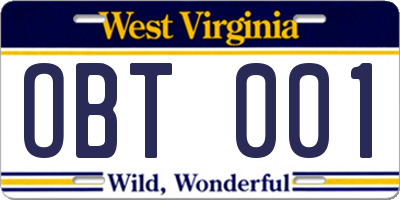 WV license plate OBT001