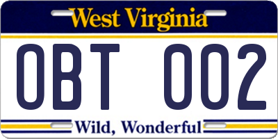 WV license plate OBT002