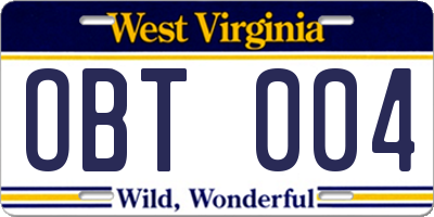 WV license plate OBT004