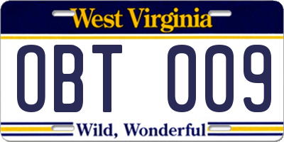 WV license plate OBT009