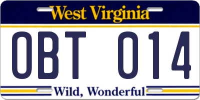 WV license plate OBT014
