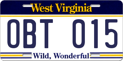 WV license plate OBT015