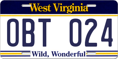 WV license plate OBT024
