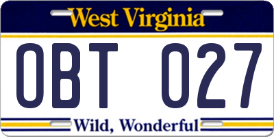 WV license plate OBT027