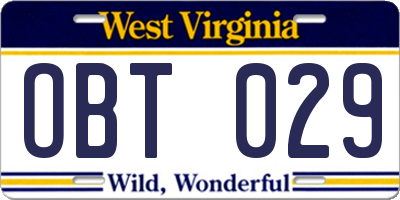 WV license plate OBT029